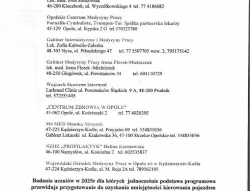 BADANIA LEKARSKIE UCZNIÓW PRZYJĘTYCH DO KLAS PIERWSZYCH BRANŻOWA SZKOŁA 1 STOPNIA